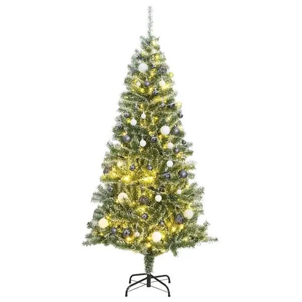 Sapin de Noël artificiel 300 LED&boules&neige floquée 210 cm