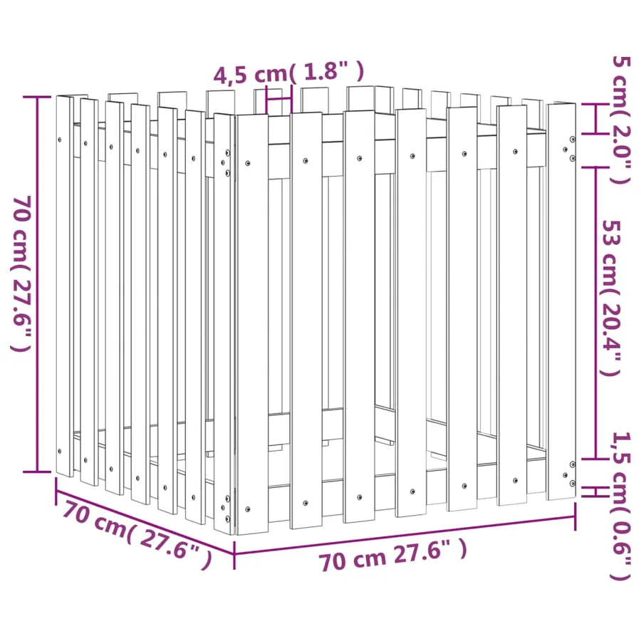 Jardinière avec design de clôture 70x70x70 cm pin massif - 9