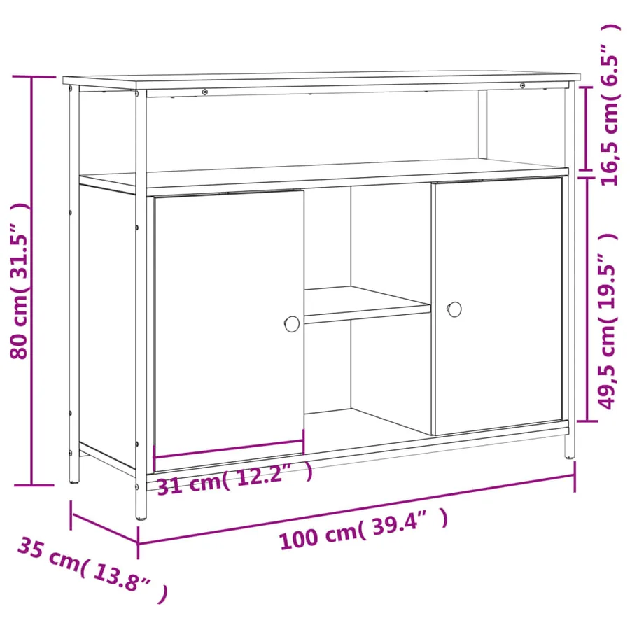 Buffet Chêne Sonoma 100x35x80 cm Bois d'ingénierie - 11