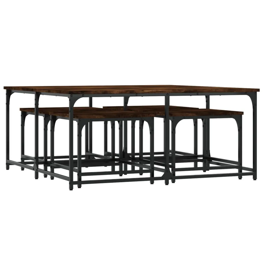Tables basses gigognes 5 pcs chêne fumé bois d'ingénierie - 5