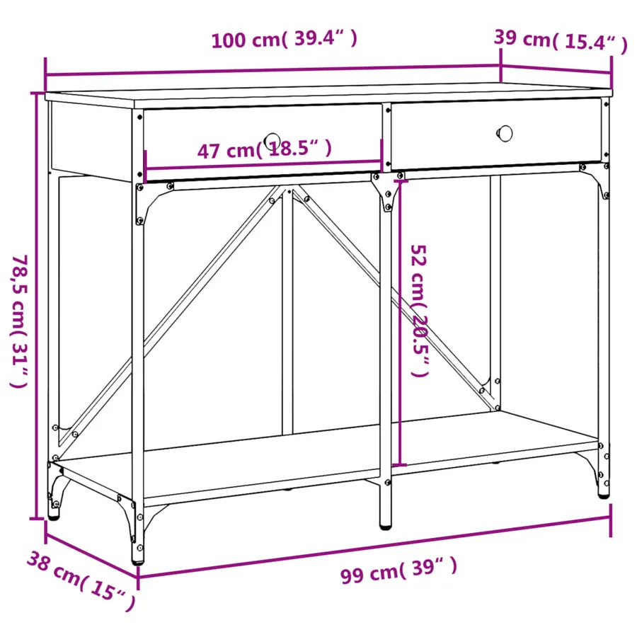 Table console chêne sonoma 100x39x78,5 cm bois d'ingénierie - 11