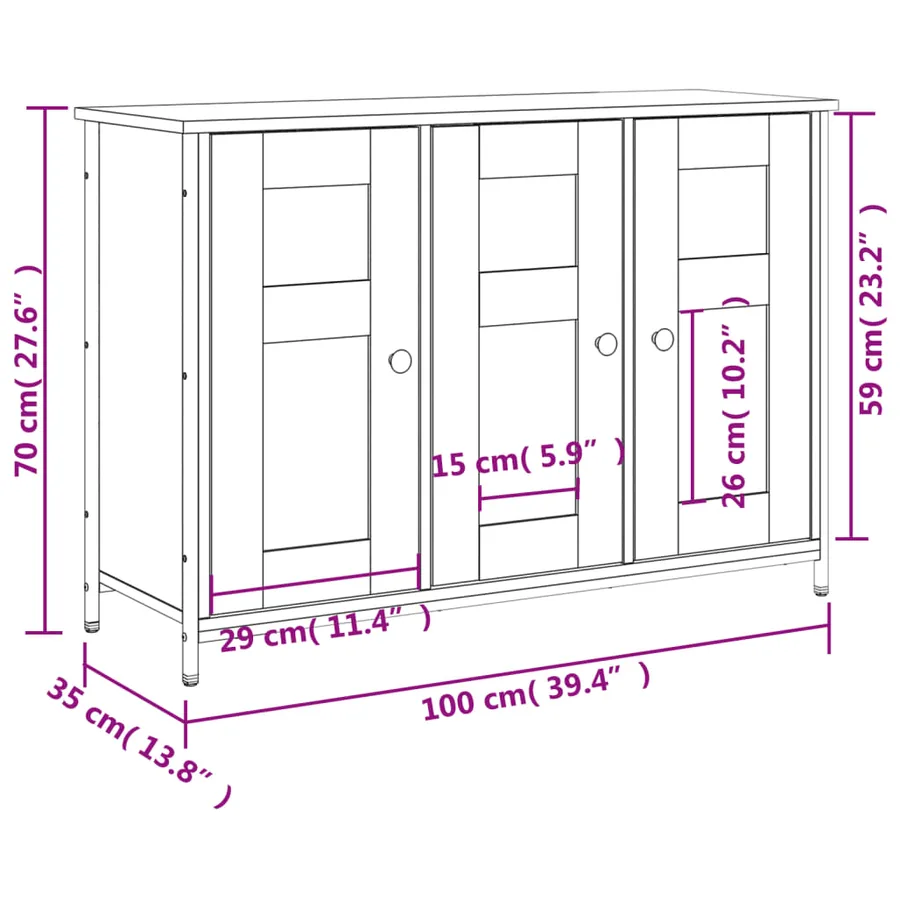 Buffet chêne fumé 100x35x70 cm bois d'ingénierie - 11
