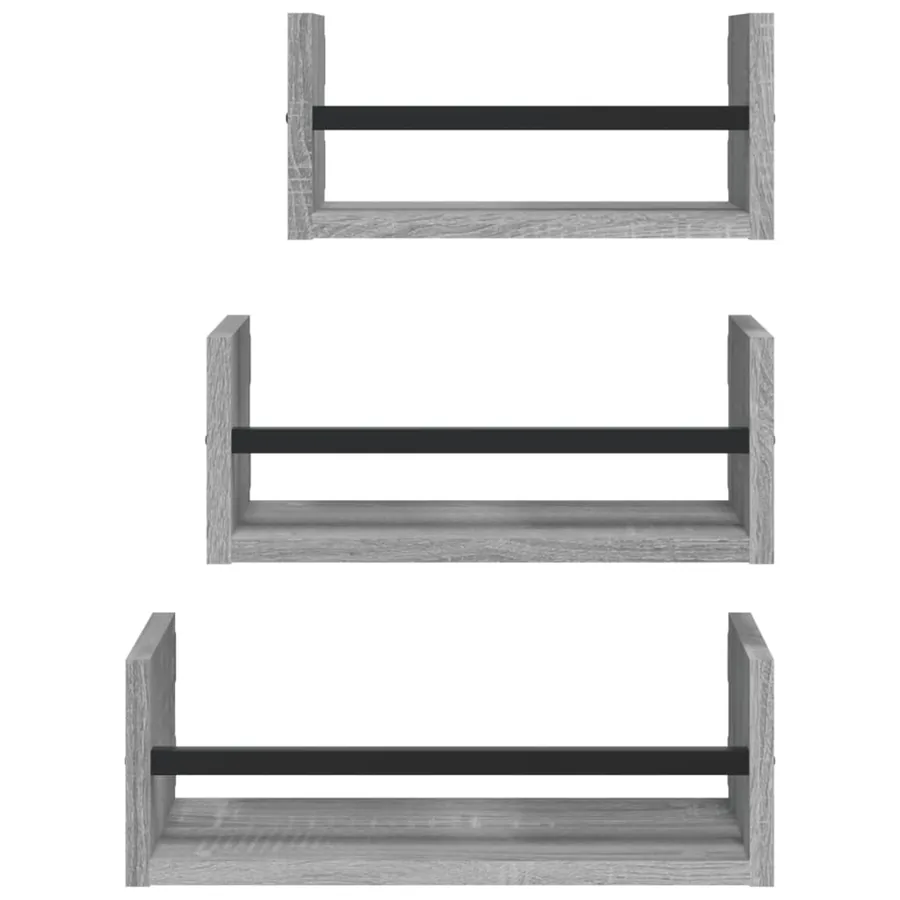 Ensemble d'étagères murales avec barres 3 pcs sonoma gris - 4