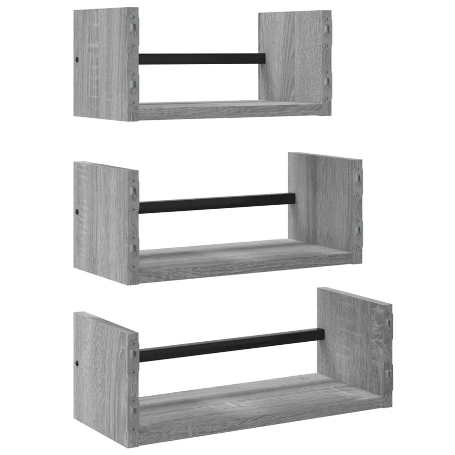 Ensemble d'étagères murales avec barres 3 pcs sonoma gris - 6