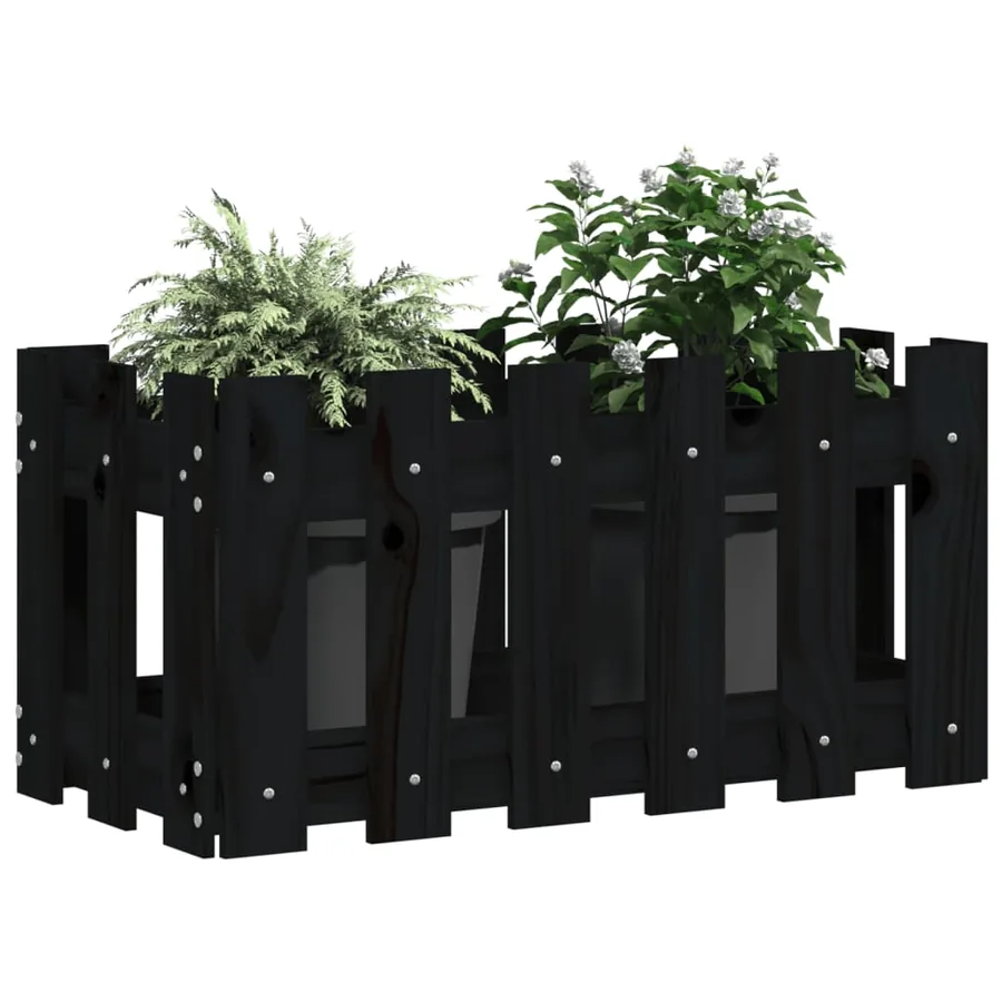 Jardinière avec design de clôture noir 60x30x30 cm pin massif - 3