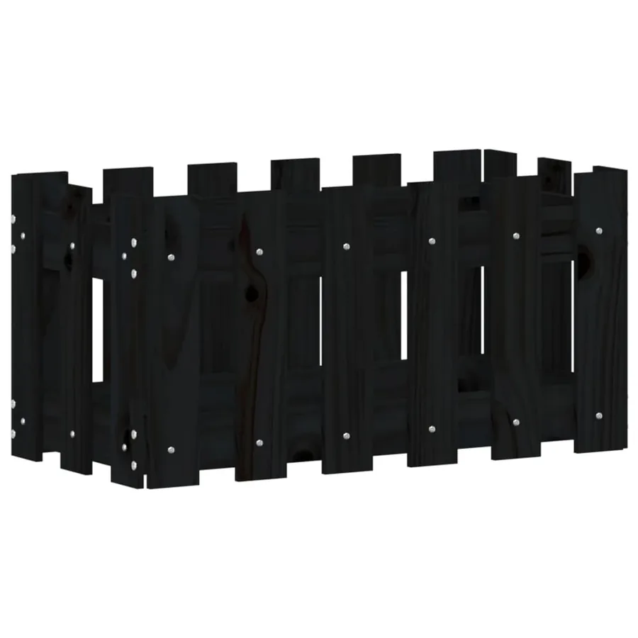 Jardinière avec design de clôture noir 60x30x30 cm pin massif - 4