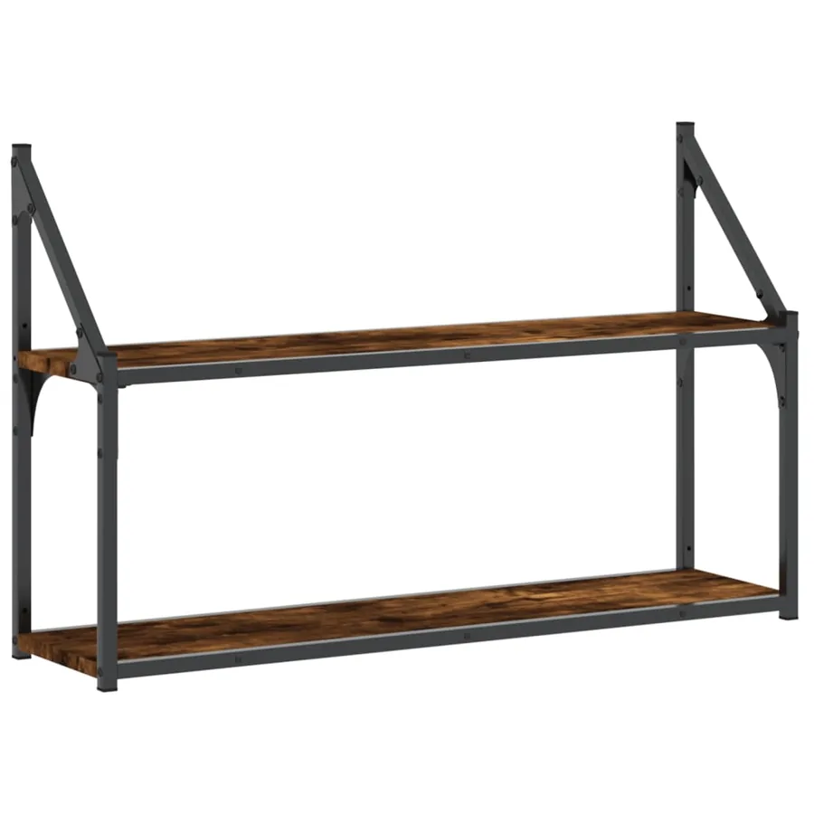 Étagère murale 2 niveaux chêne fumé 80x21x51 cm bois ingénierie - 2