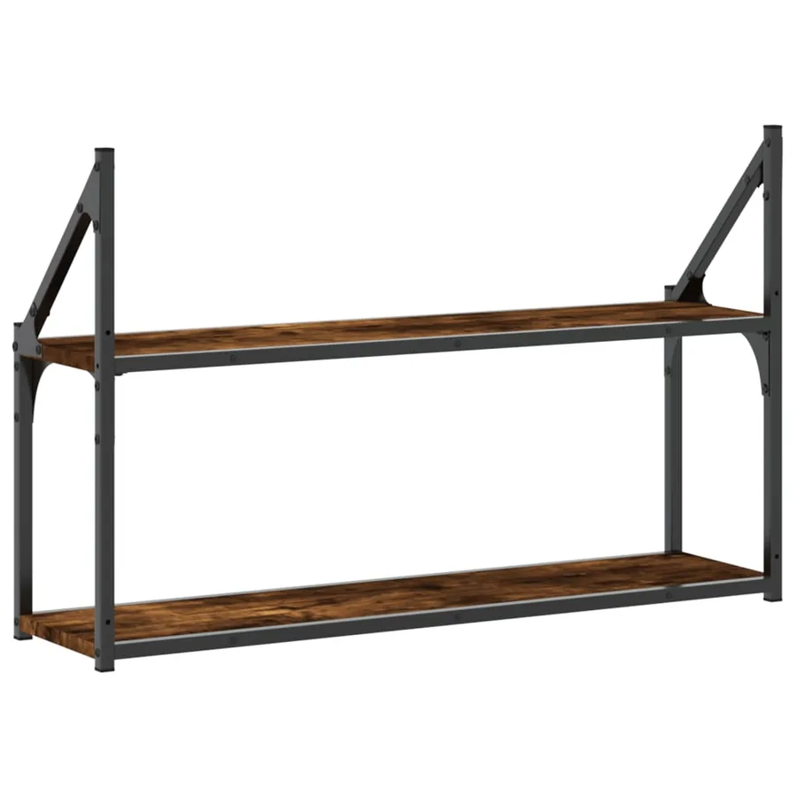 Étagère murale 2 niveaux chêne fumé 80x21x51 cm bois ingénierie - 6