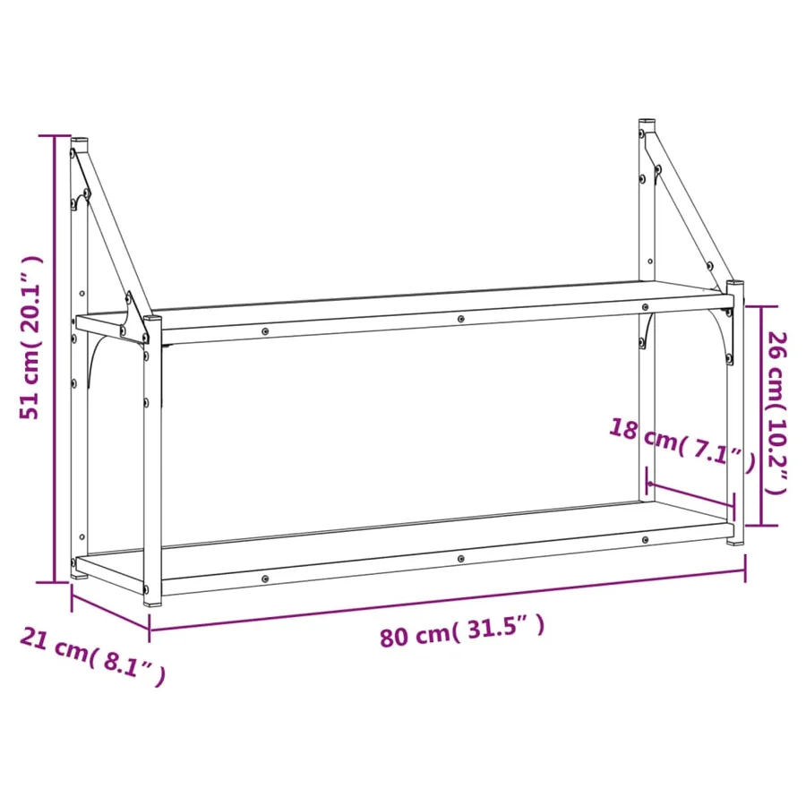Étagère murale 2 niveaux chêne fumé 80x21x51 cm bois ingénierie - 8