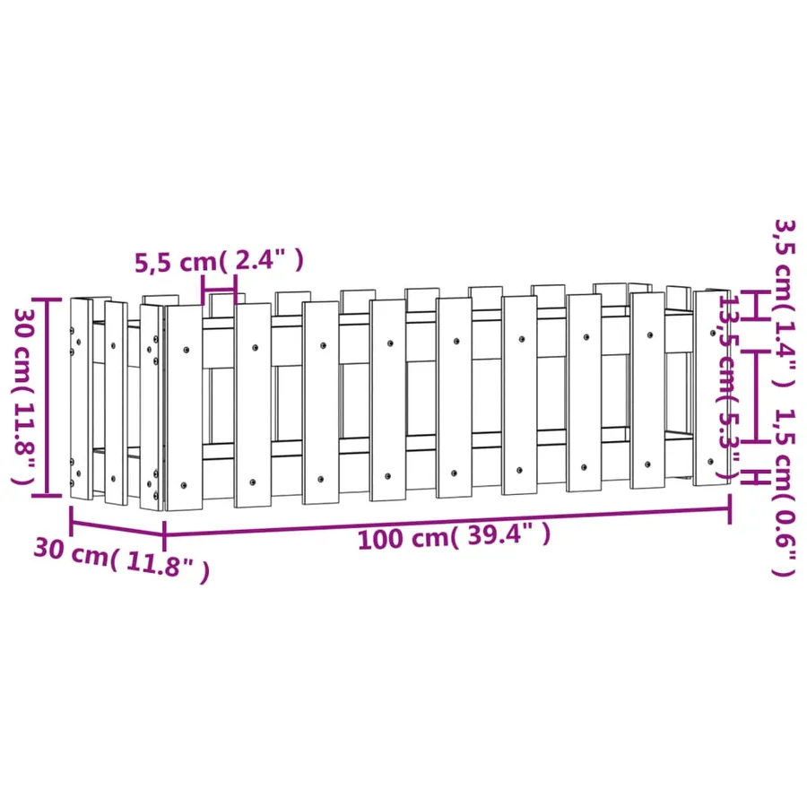 Lit surélevé de jardin design de clôture 100x30x30cm pin massif - 9