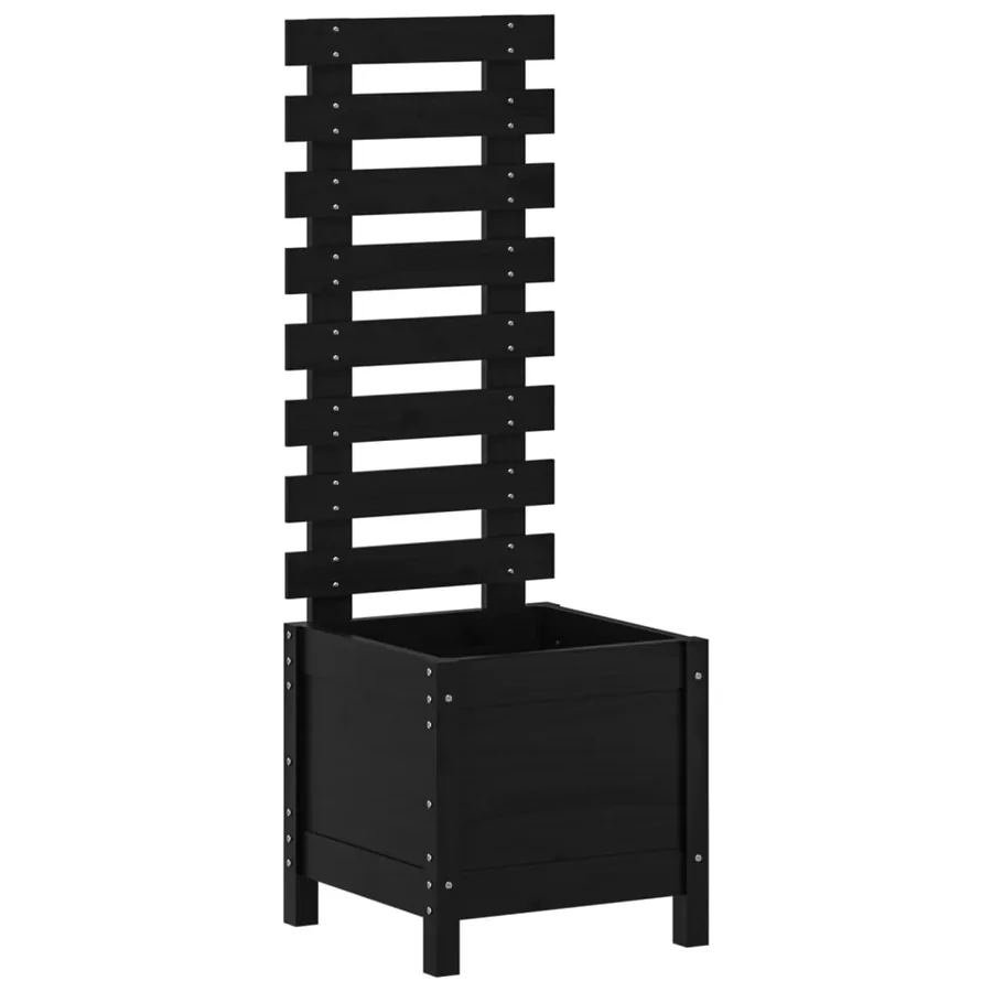 Jardinière avec support noir 39x39,5x114 cm bois de pin massif - 2