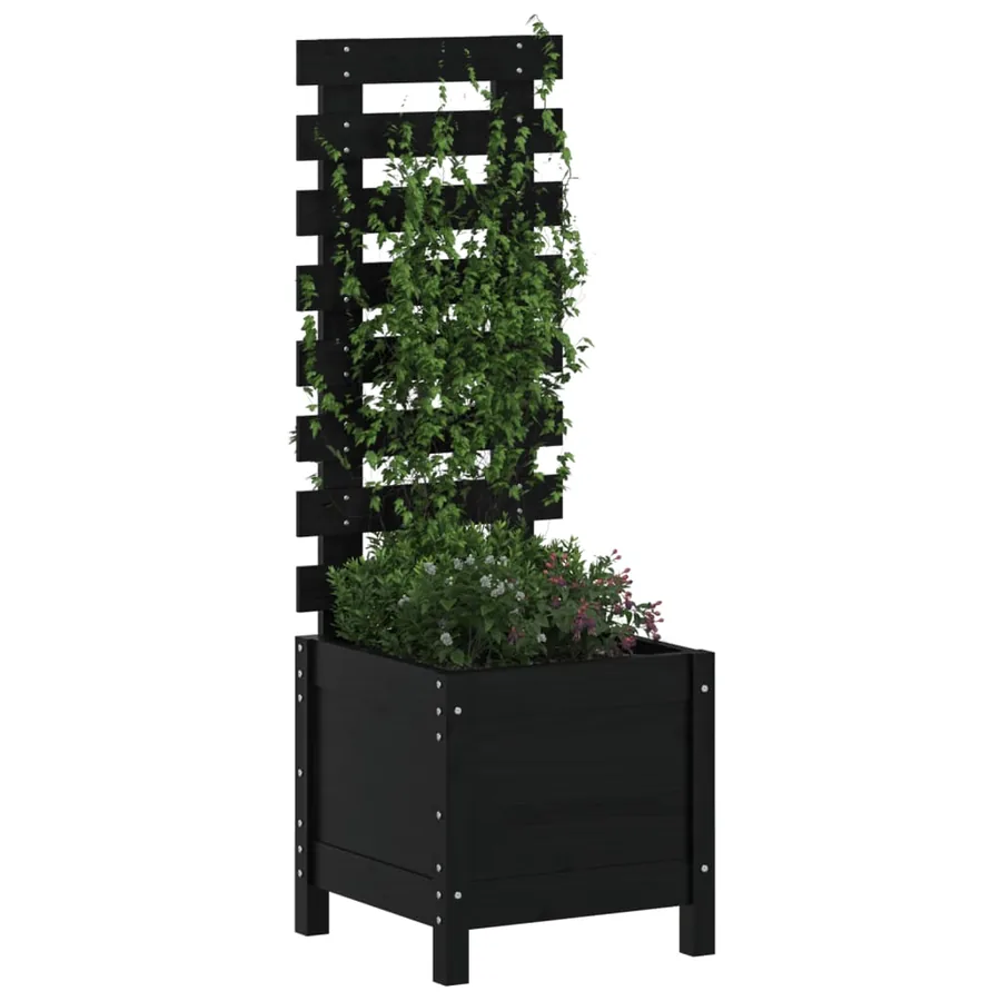 Jardinière avec support noir 39x39,5x114 cm bois de pin massif - 3