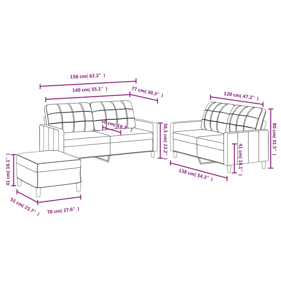 Ensemble de canapés 3 pcs avec coussins Gris foncé Tissu - 8