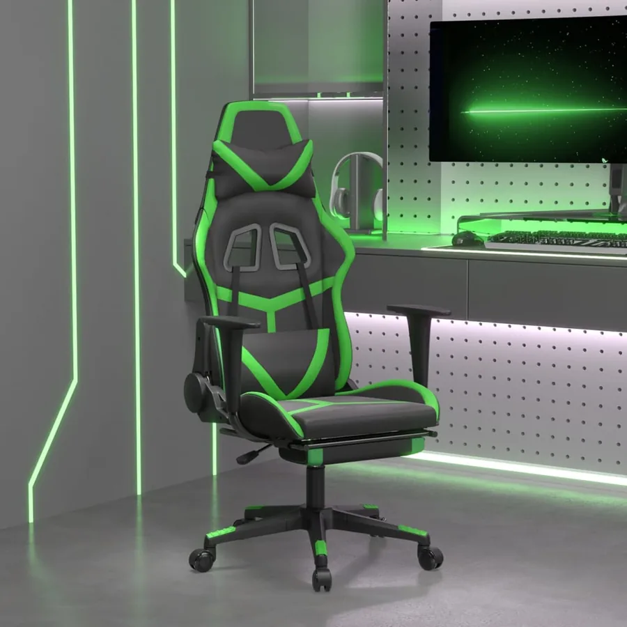 Chaise de jeu avec repose-pied Noir et vert Similicuir