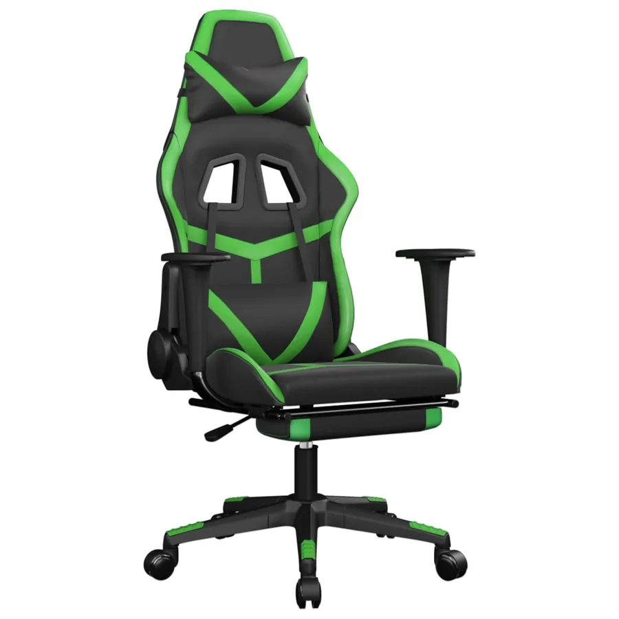 Chaise de jeu avec repose-pied Noir et vert Similicuir - 2