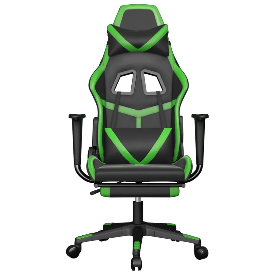 Chaise de jeu avec repose-pied Noir et vert Similicuir - 3
