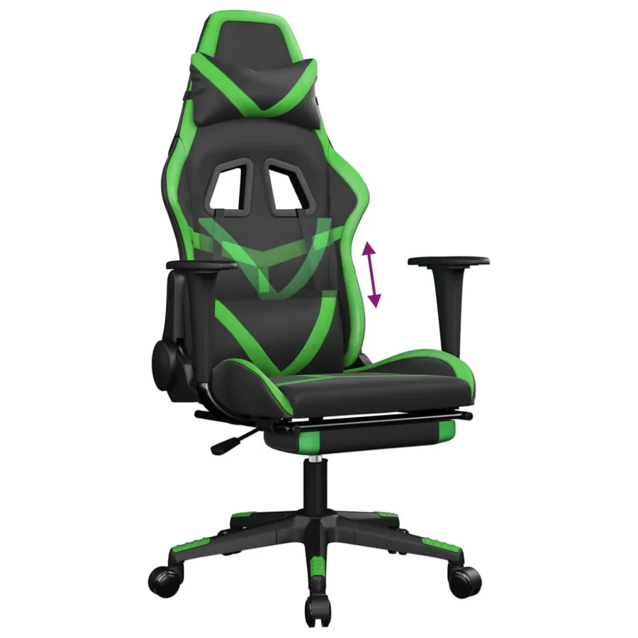 Chaise de jeu avec repose-pied Noir et vert Similicuir - 8