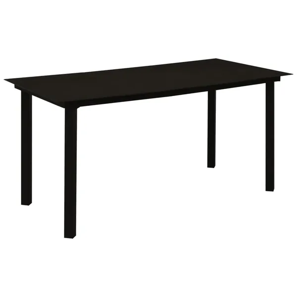 Table à dîner de jardin Noir 150x80x74 cm Acier et verre