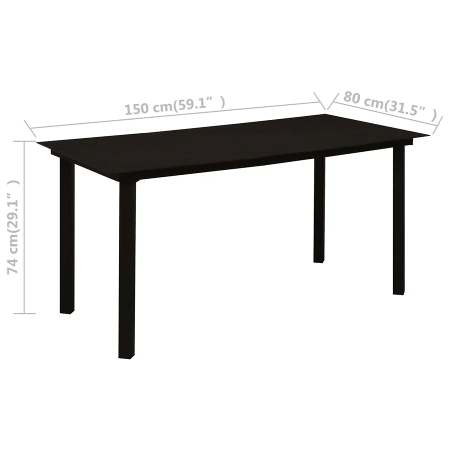 Table à dîner de jardin Noir 150x80x74 cm Acier et verre - 5