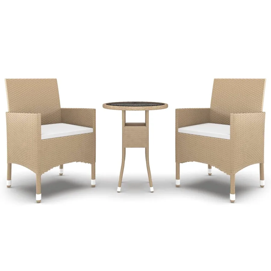 Ensemble à manger de jardin 3 pcs Résine tressée Beige - 2