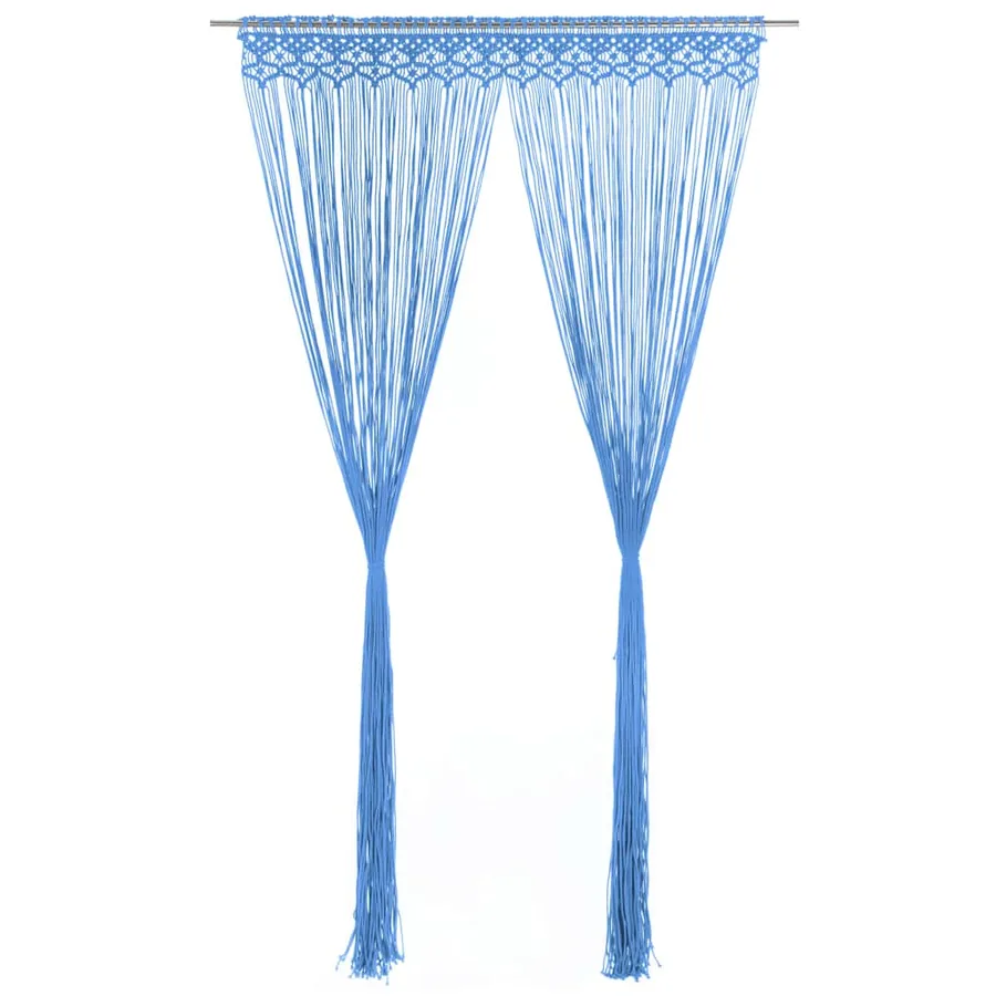 Rideau en macramé Bleu 140x240 cm Coton