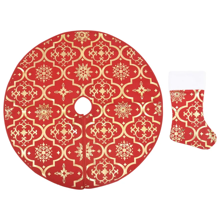 Jupe de sapin de Noël de luxe avec chaussette, tissu rouge, 150 cm - 2
