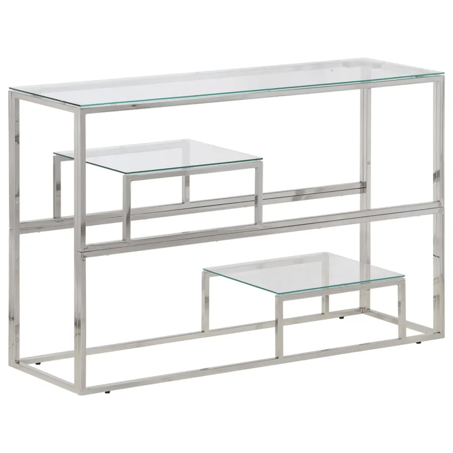 Table console argenté acier inoxydable et verre trempé - 2