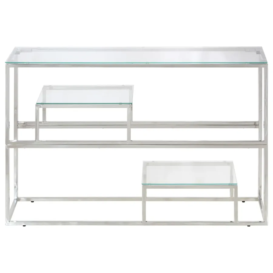 Table console argenté acier inoxydable et verre trempé - 3