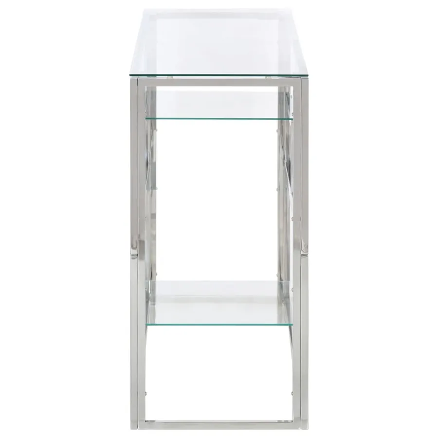 Table console argenté acier inoxydable et verre trempé - 4