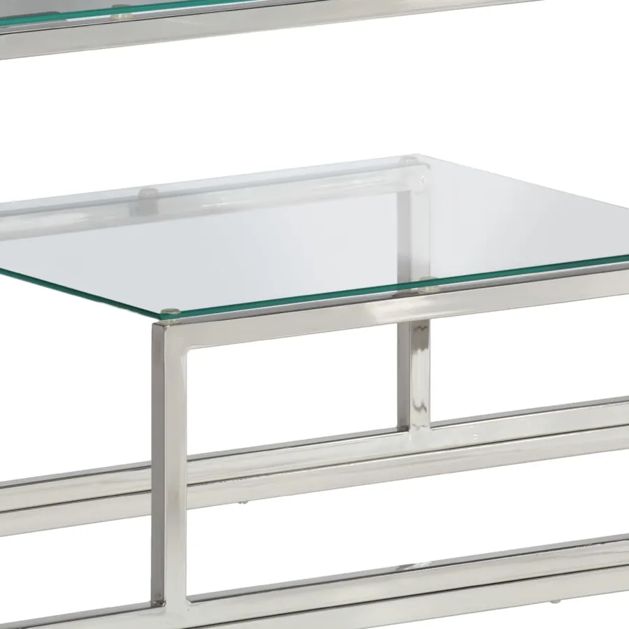 Table console argenté acier inoxydable et verre trempé - 7