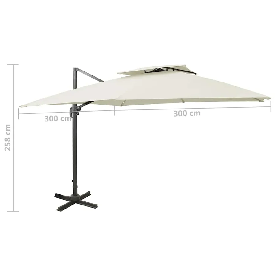 Parasol de jardin déporté avec double plateau 300 x 300 cm Sable - 9