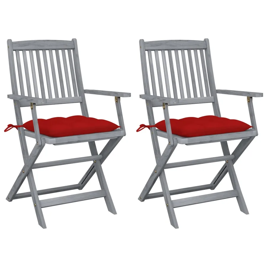 Chaises pliables d'extérieur lot de 2 et coussins Bois d'acacia