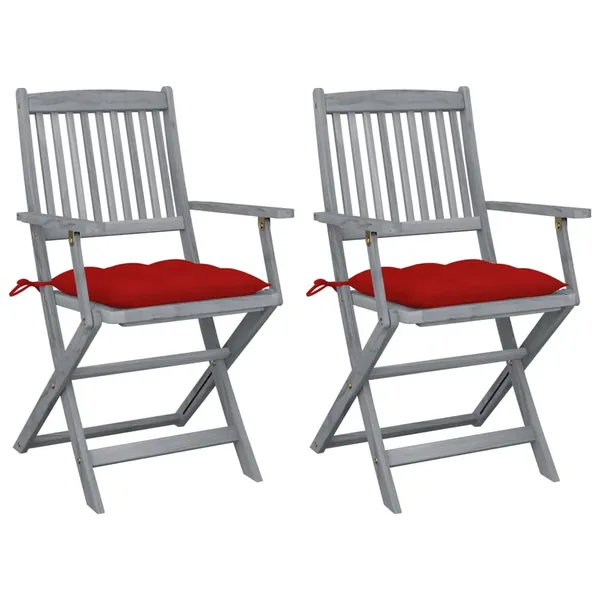 Chaises pliables d'extérieur lot de 2 et coussins Bois d'acacia