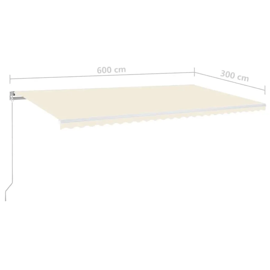 Auvent manuel rétractable avec LED 600x300 cm Crème - 7