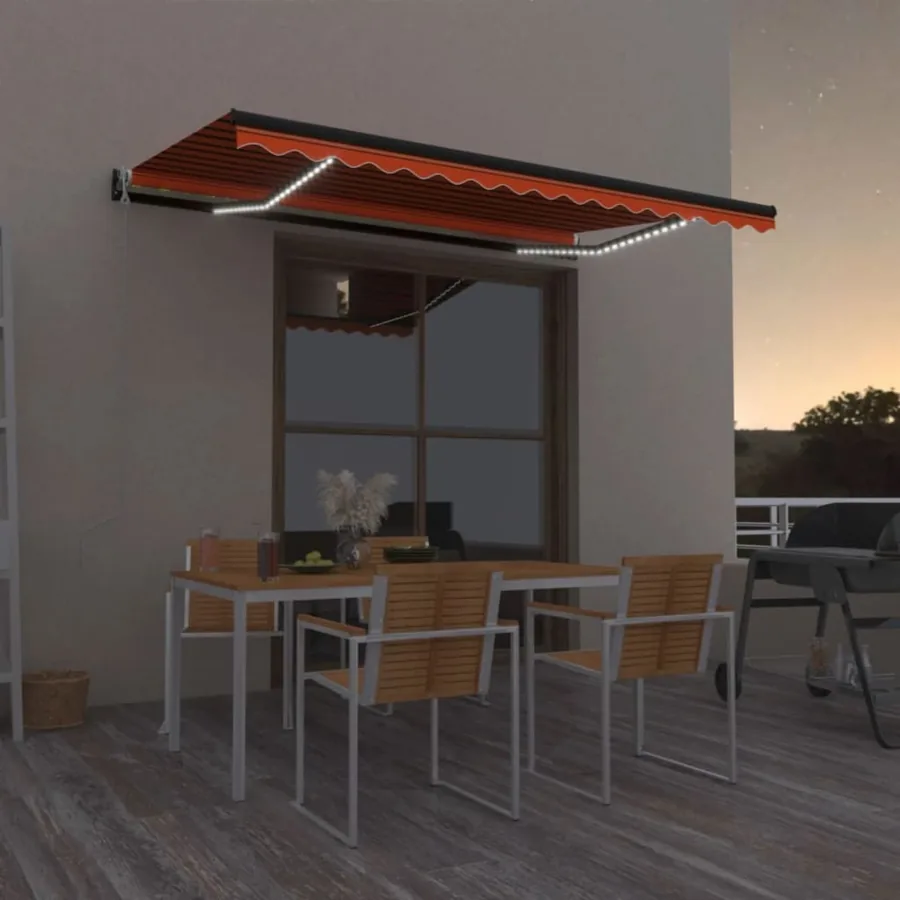 Auvent automatique capteur de vent/LED 450x300 cm Orange marron