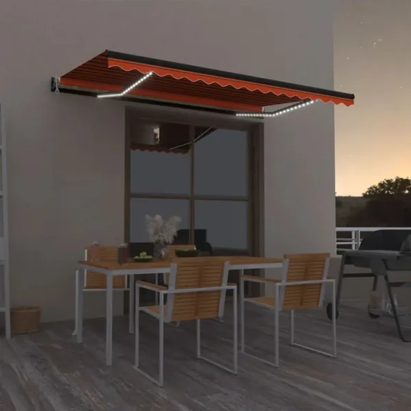 Auvent automatique capteur de vent/LED 450x300 cm Orange marron
