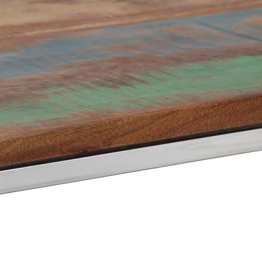 Table console argenté inox et bois de récupération massif - 8