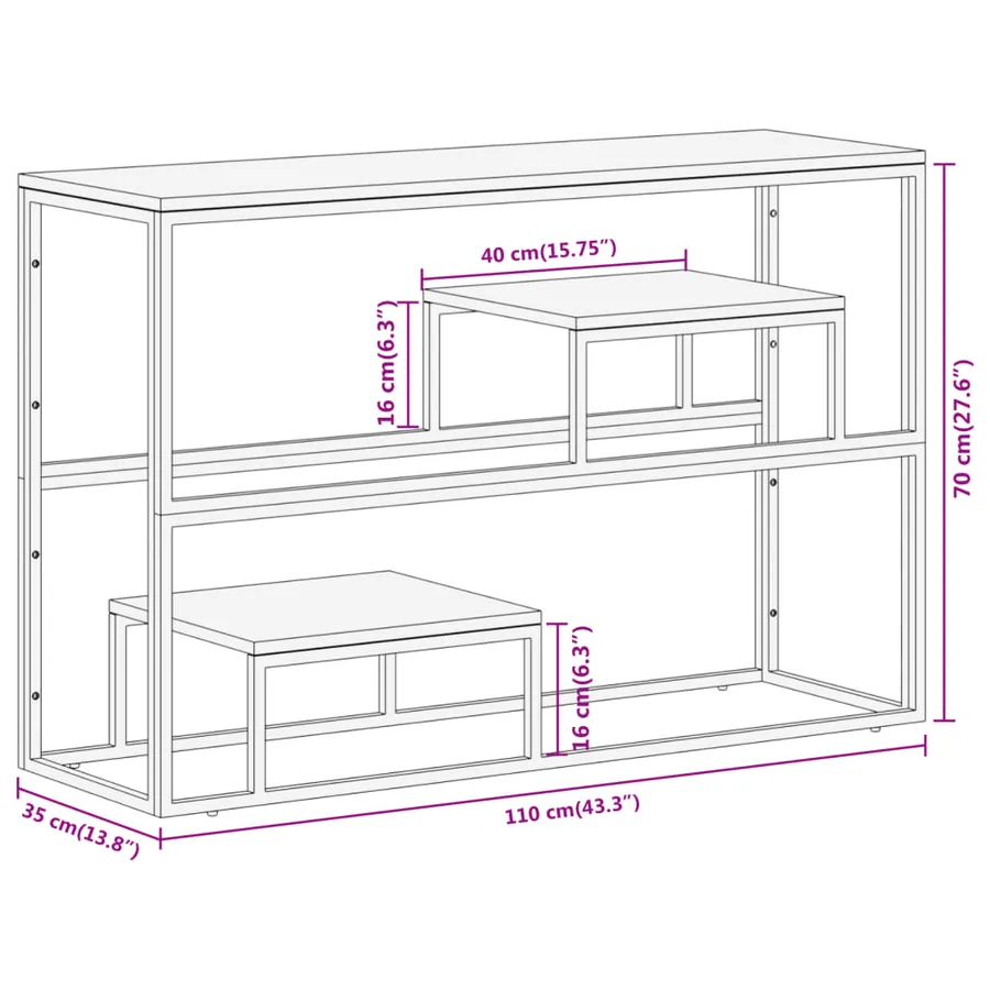 Table console argenté inox et bois de récupération massif - 9