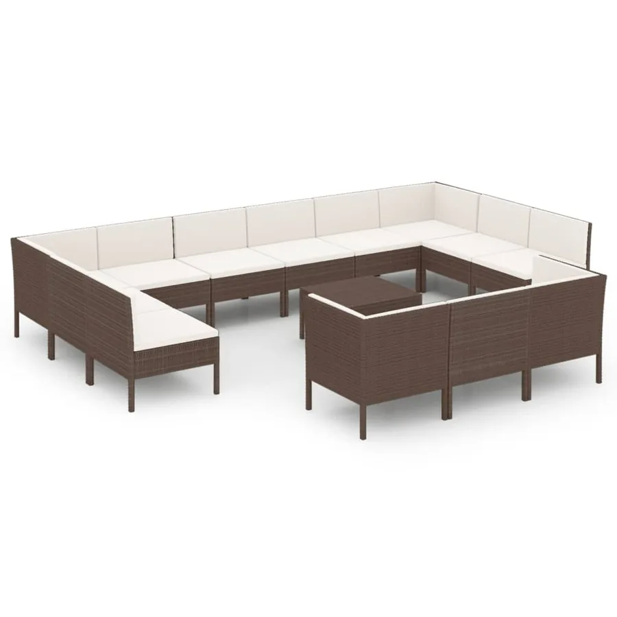 Salon de jardin 14 pcs avec coussins Résine tressée Marron - 2