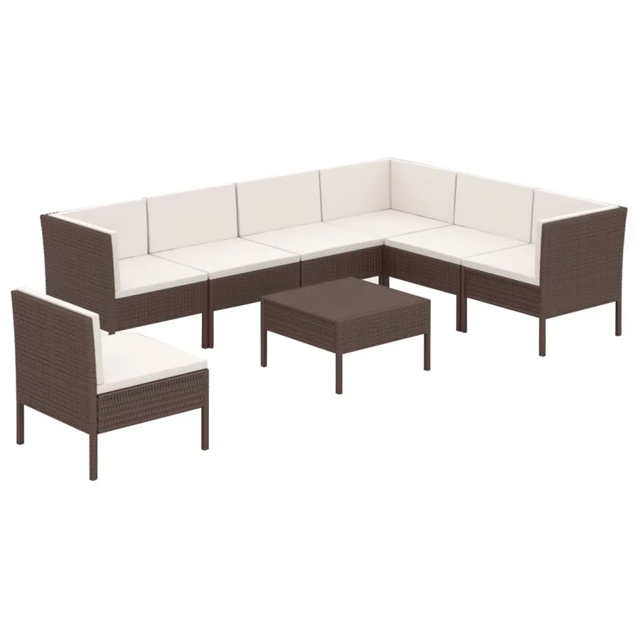 Salon de jardin 8 pcs avec coussins résine tressée marron - 2