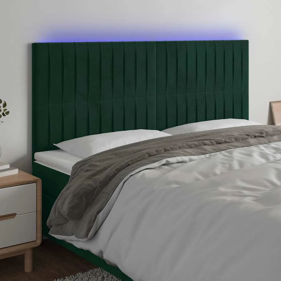 Tête de lit à LED Vert foncé 160x5x118/128 cm Velours