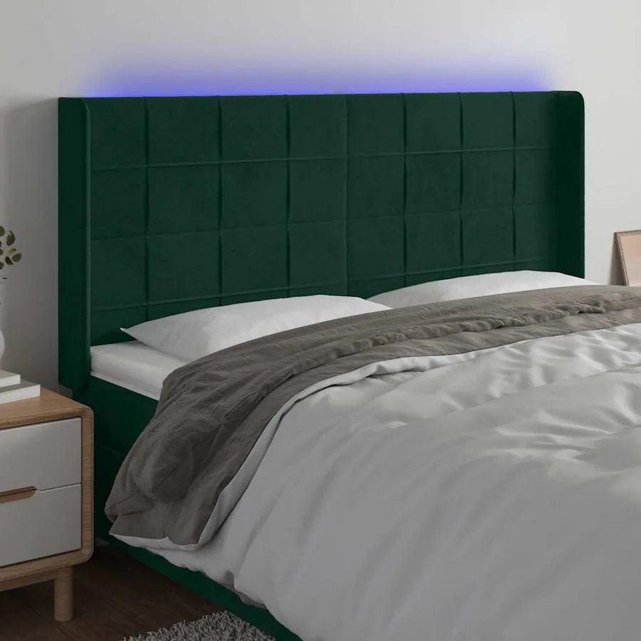 Tête de lit à LED Vert foncé 183x16x118/128 cm Velours