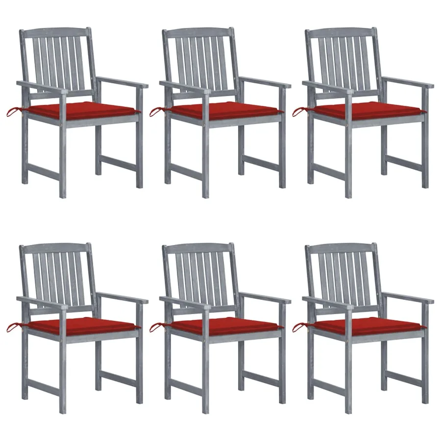 Chaises de jardin et coussins lot de 6 Bois acacia massif Gris