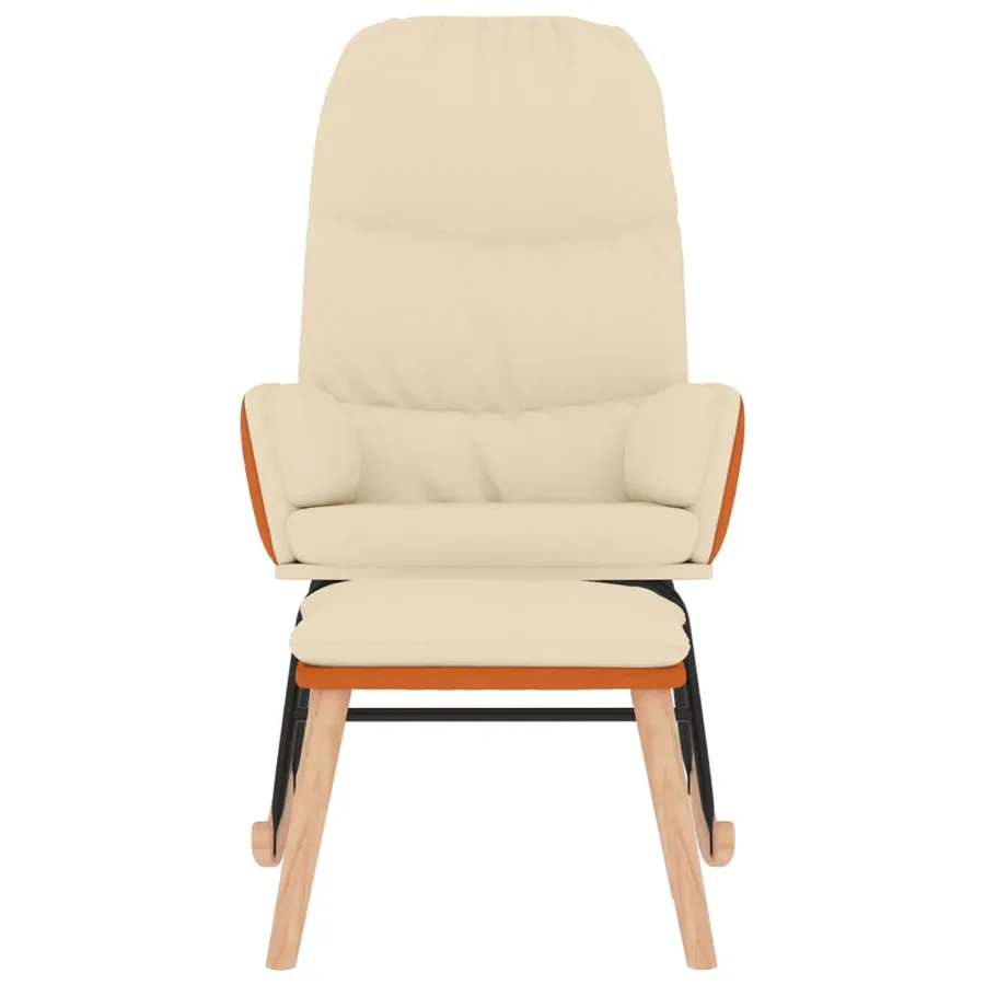 Chaise à bascule avec tabouret Blanc crème Tissu - 3