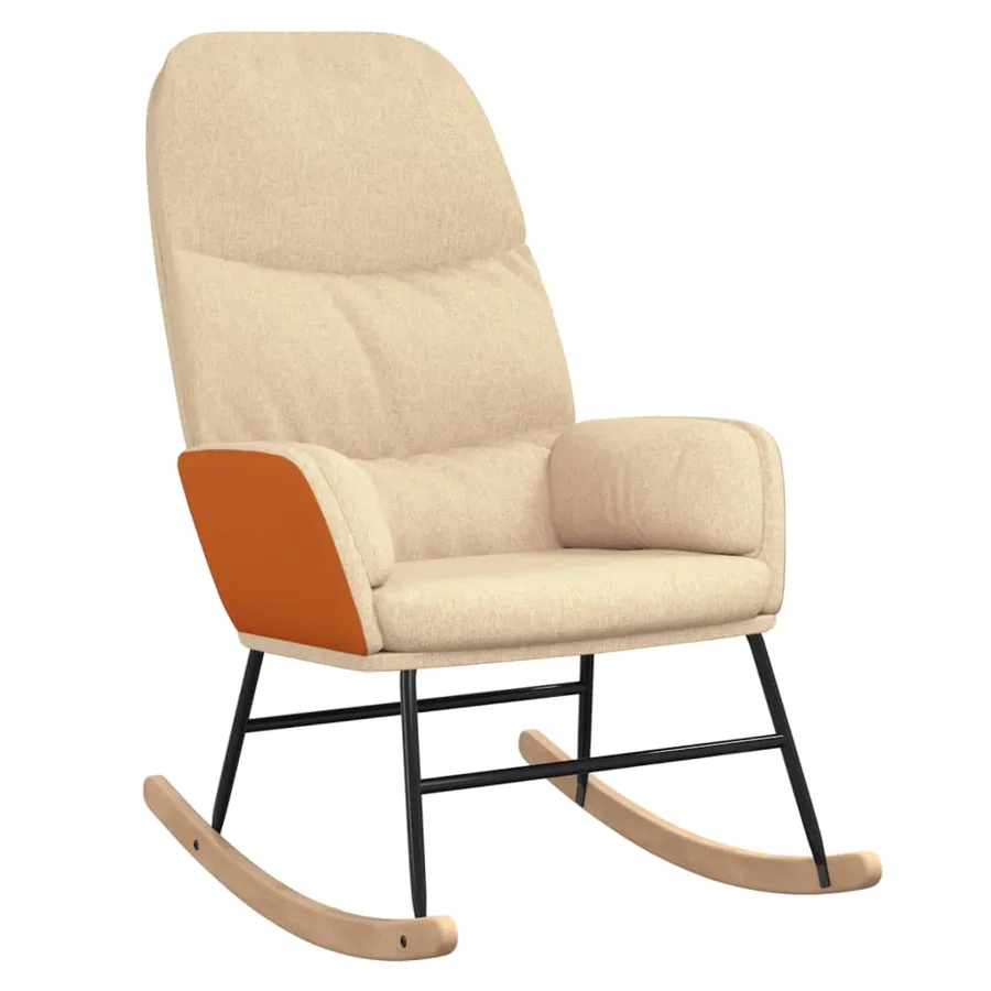 Chaise à bascule avec tabouret Blanc crème Tissu - 6