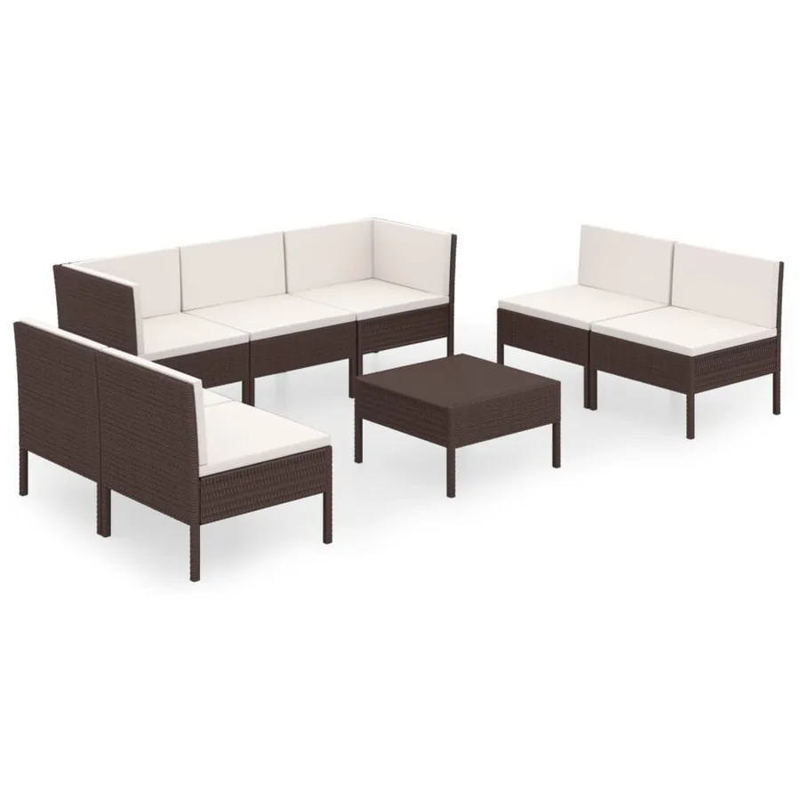 Salon de jardin 8 pcs avec coussins résine tressée marron - 2
