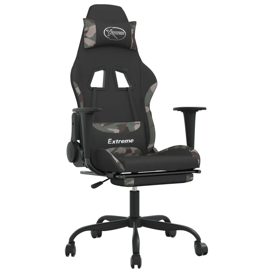 Chaise de jeu avec repose-pied Noir et camouflage Tissu - 2