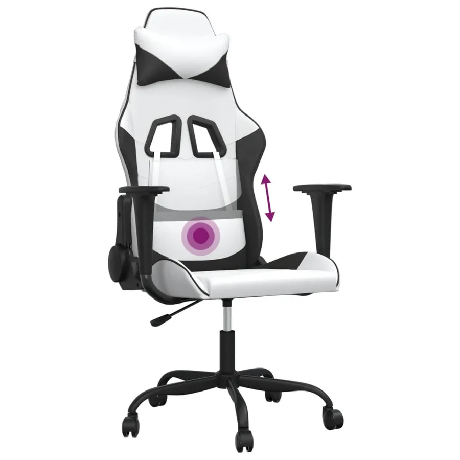 Chaise de jeu de massage Blanc et noir Similicuir - 7