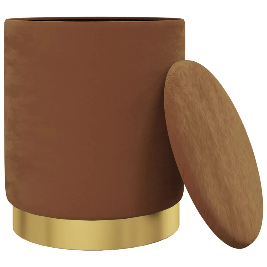 Tabouret de rangement rond Marron Velours 31 x 37 cm - 3