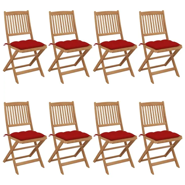 Chaises pliables de jardin lot de 8 avec coussins Bois d'acacia